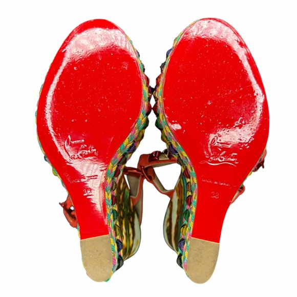 Christian Louboutin Red Multicolor Platform Espadrille Wedges Size 38 - Picture 6 of 9